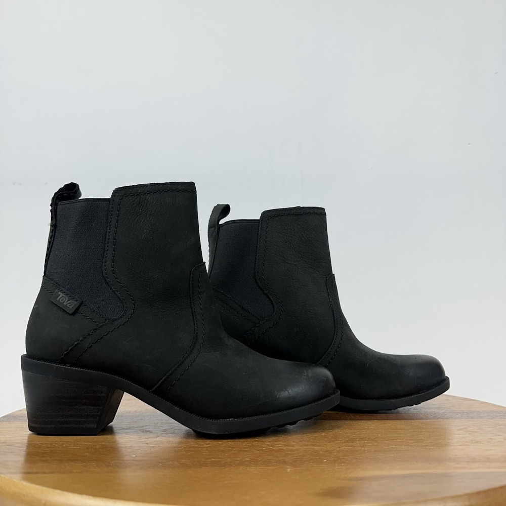 New Womens Teva Anaya Chelsea Waterproof Black Leather Ankle Boots Size 6 M